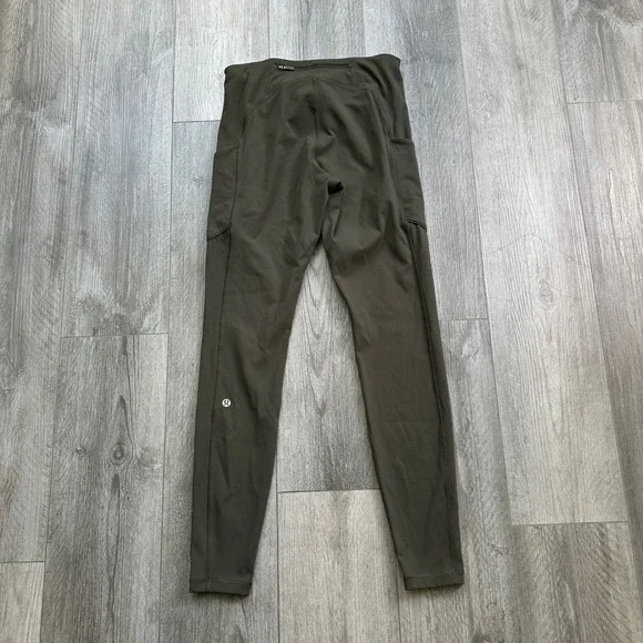 Lululemon Olive Green Pocketed Leggings 8 adjustable waist 27