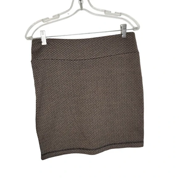 Kavu Knit Mini Skirt Stretch Granola Herringbone Brown Elastic Waist Women Small