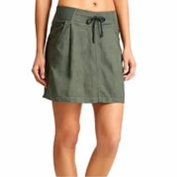 Athleta Jasper Green Seline Linen Elastic Waist Skirt
