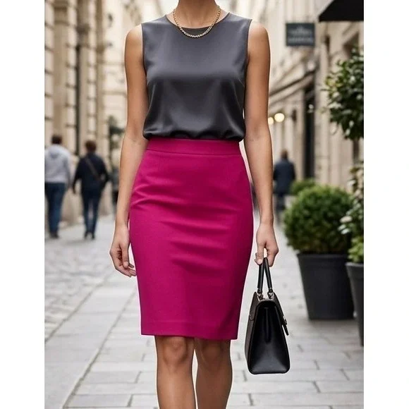 Talbots 6 Fuchsia Pink Wool Blend Pencil Skirt Short Classic