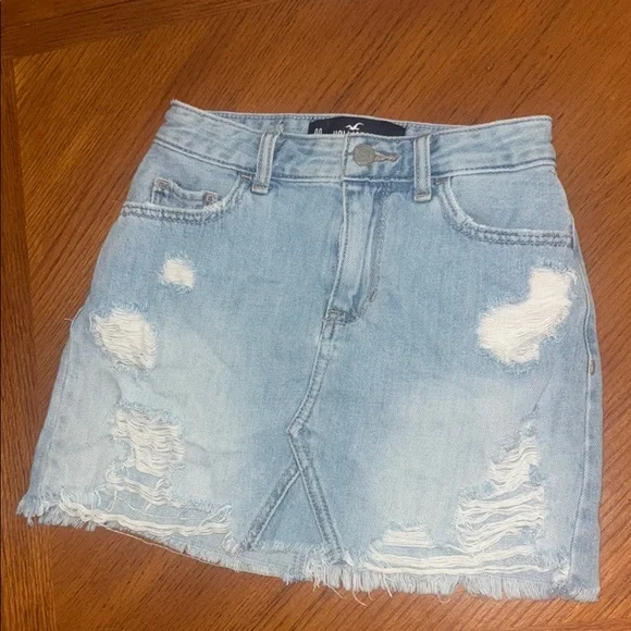 Hollister Light Blue Distressed Denim Skirt