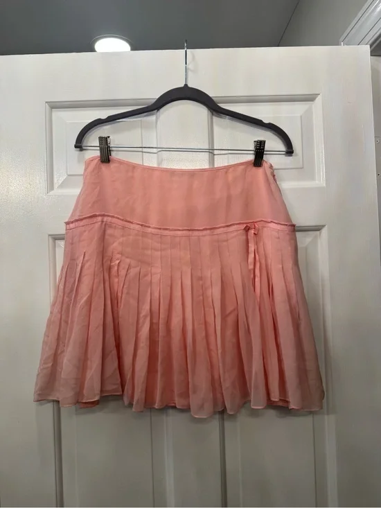 pink silk pleated mini skirt