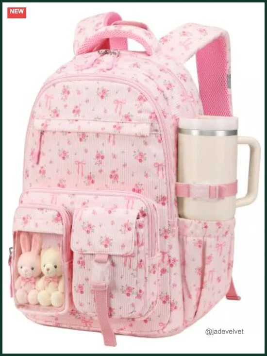 Multi-Compartment Backpack with Chest Strap, Side Pocket Fits 40 oz Tumbler,