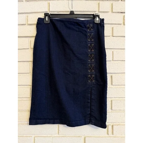 Lauren Ralph Lauren Lace up Dark Denim Skirt Western Countrycore Cowgirl size 4