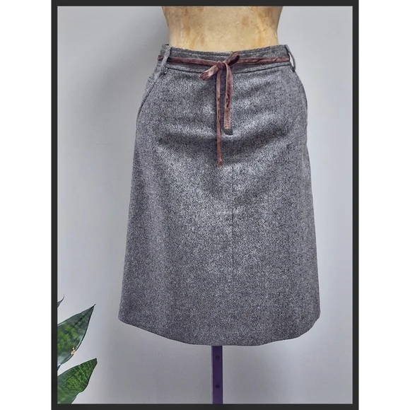 J Crew Vintage Wool Blend Lined Tweed A-line Skirt Velour Tie Belt Gray Size 2