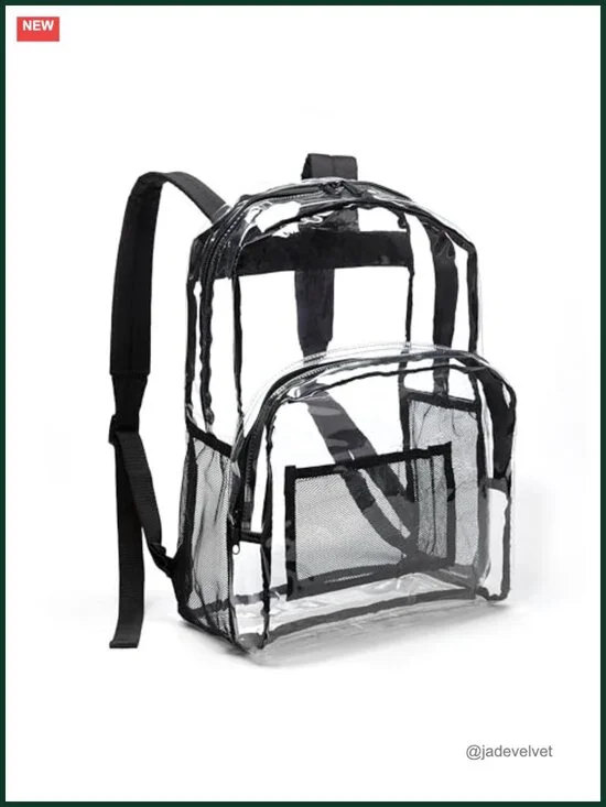 Clear Water-Resistant PVC Plastic Backpack, Reinforced Straps, School & Travel
