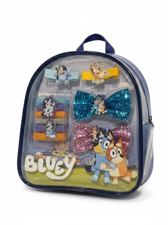 NWT Bluey Officially Licensed Girls Hair Accessory Clear Mini Backpack Set