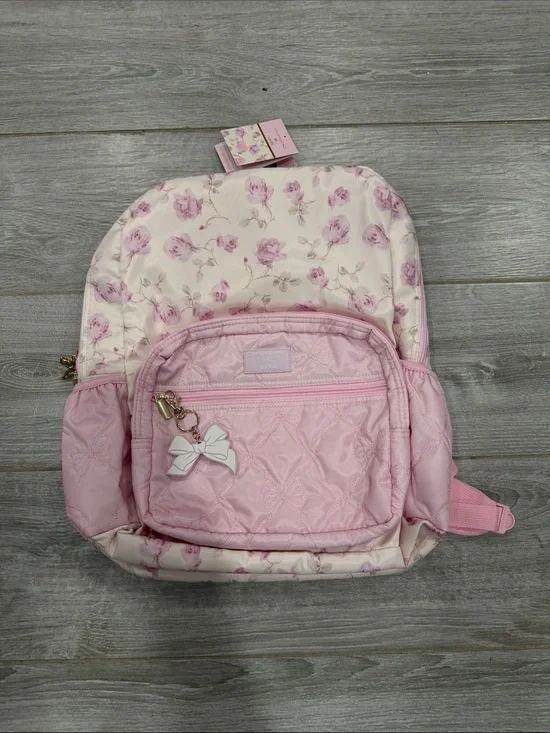 Love Shack Fancy Pink Floral Quilted Backpack with Bow Charm