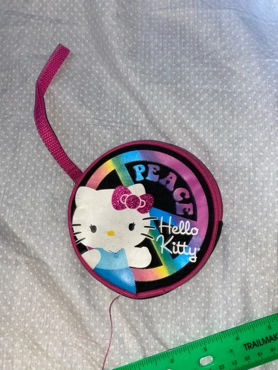 Hello Kitty Pink Glitter Bow Rainbow Stripe Coin Pouch