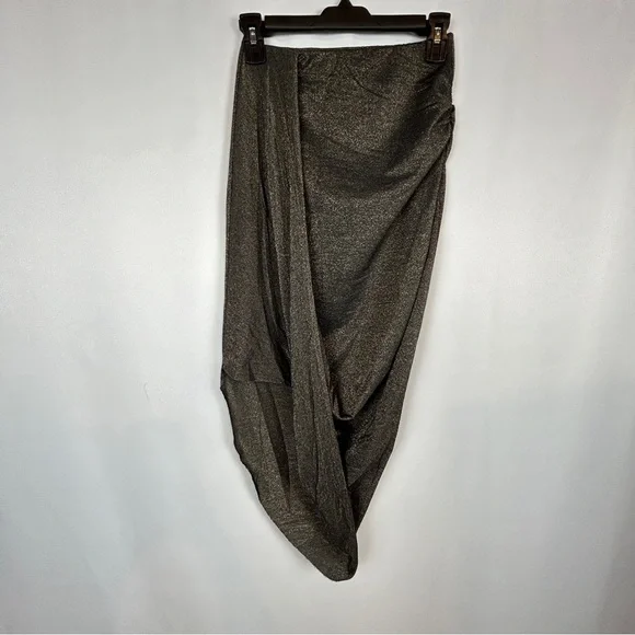 H&M Divided Gold Glitter Black Asymmetric Ruched Elastic Pull On Skirt Size 4