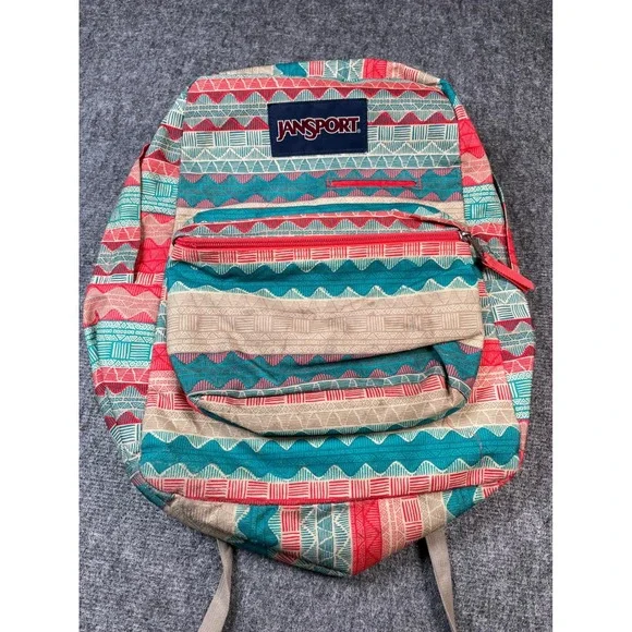 JanSport Backpack DIGIBREAK‎ Patterned School Travel Book Bag Turquoise Red