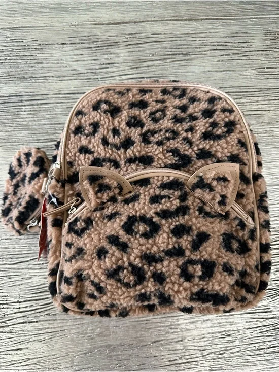 Plush Leopard Print Mini Backpack - Brown