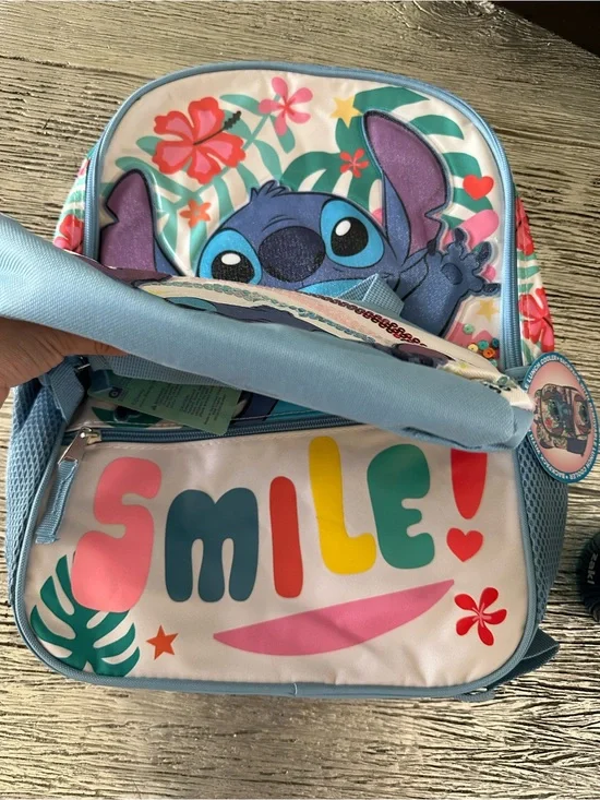 Stitch Kids Backpack - Blue Character Lunch Cooler and Water Bottle