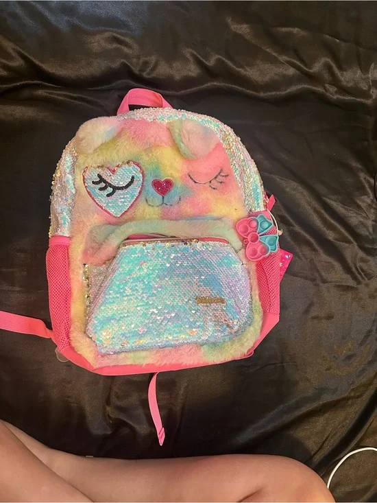 Skechers Rainbow Plush Sequin Kids Backpack with Pink Trim