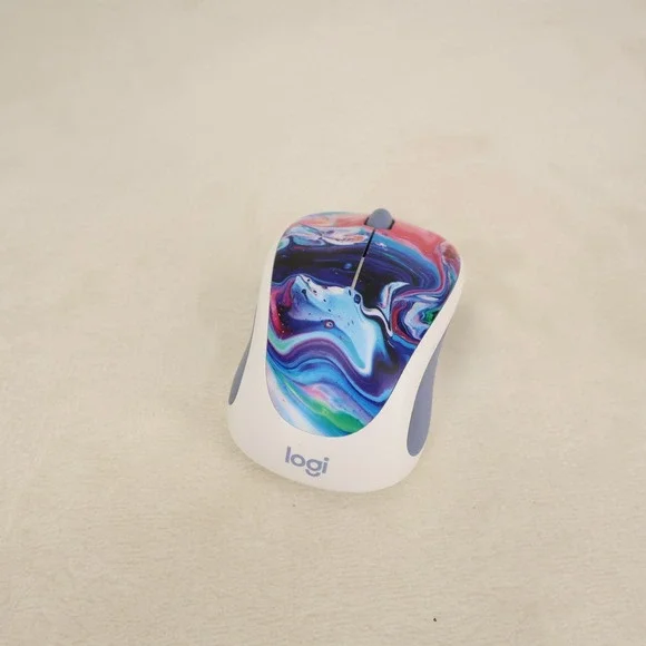 Logitech M317c Wireless Optical Mouse Blue Pink Marble Abstract Print 810-007429