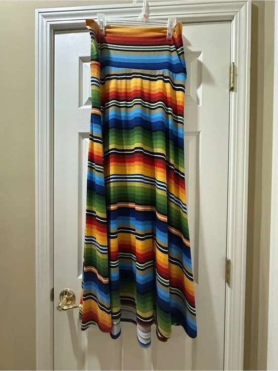 LuLaRoe Bright Multi-Stripe Maxi Skirt in Blue, Green, Yellow, Red