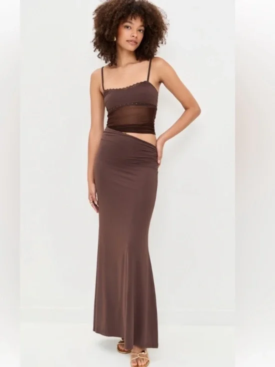 Runaway the Label X REVOLVE Sheer Mesh Drape Maxi Dress S