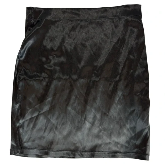 Fashion Nova Black Satin Mini Skirt TSC24627 Small High Waisted Bodycon Sleek