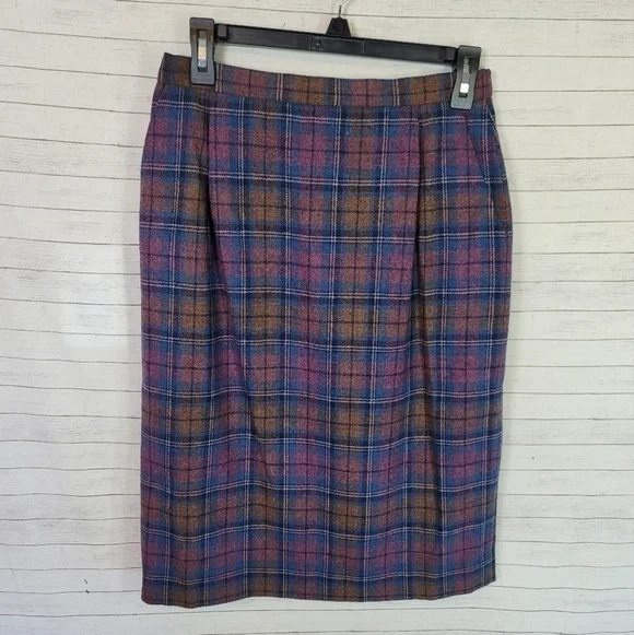 PENDLETON 100% WOOL PLAID VINTAGE PENCIL SKIRT, SZ 10 PETITE