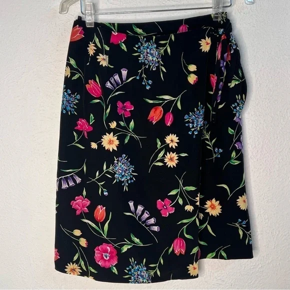 Talbots black floral skirt faux wrap skirt