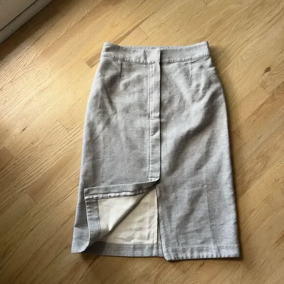Free People Skirt Gray grey Zip front‎ High Waist Pencil Midi size 10 cotton