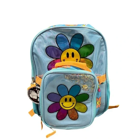 Smiling Daisy Girls Backpack Lunch Box Bag School Travel Bag 16x12 Blue‎ Zippers