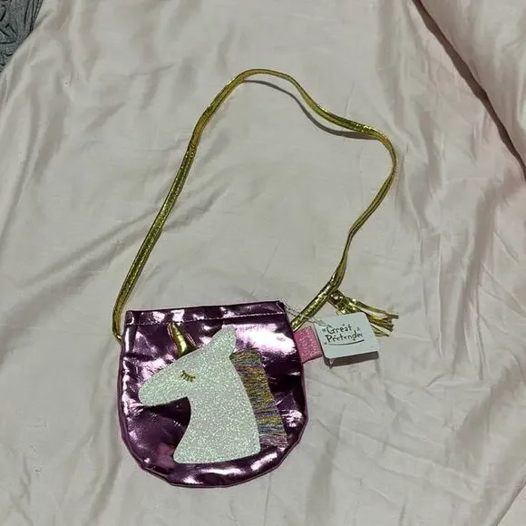 Grey Pretenders unicorn purse lilac shimmer gold strap nwt fringe for mane
