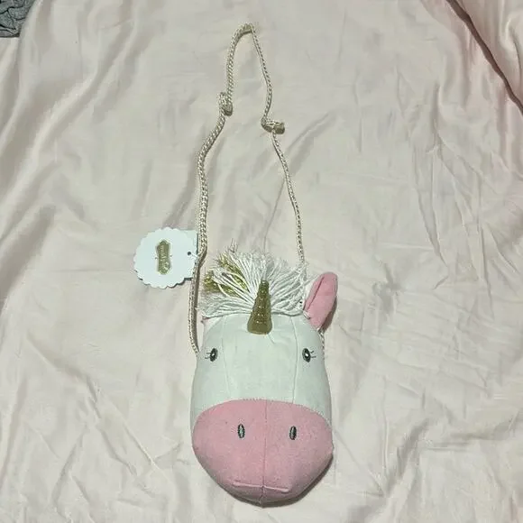 Mud Pie toddler plush unicorn purse zipper closure gold short strap nwt perfect