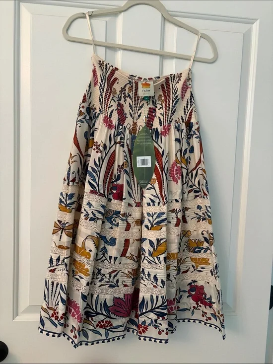 Farm Rio Cream Floral Tiered Smocked Midi Skirt