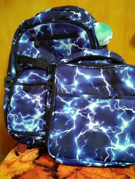 Electric Blue Lightning Backpack, Lunch Bag and Pencil Case Set NWT