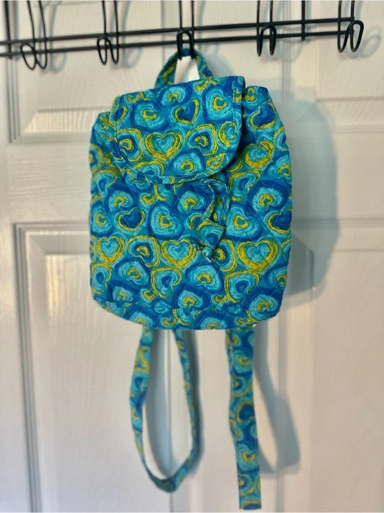 Kids Blue &Sky blue & Yellow Heart Print Quilted Backpack w/ Adjustable Straps