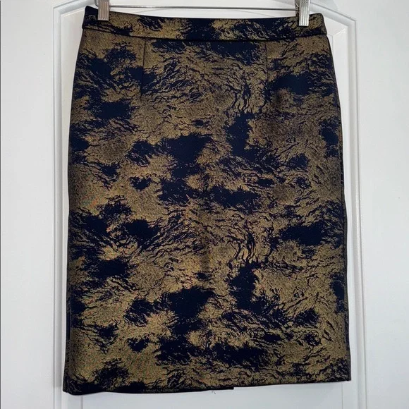 Catherine Malandrino navy blue and gold metallic pencil skirt Size 8