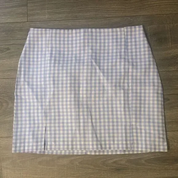 shein womens size medium blue white checkered skirt‎ preppy summer spring
