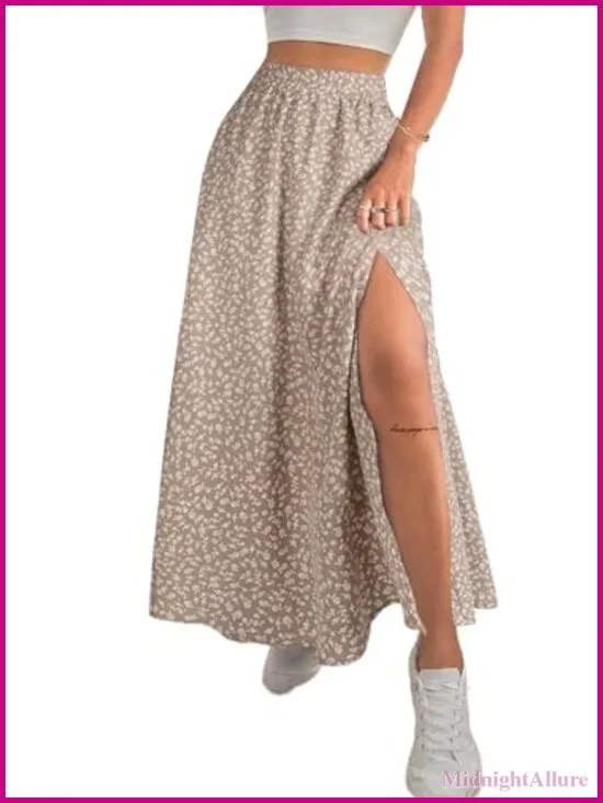 Boho Floral Slit Maxi Skirt High Waisted Long Wrap Skirt