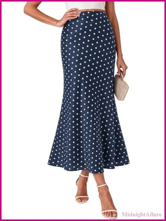 Satin Midi A-Line Skirt High Waisted Elastic Waist Silk Like Party
