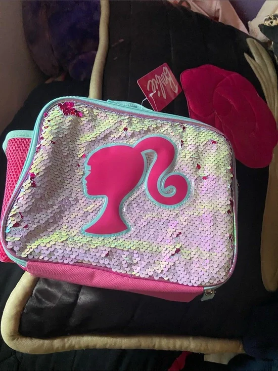 Barbie Iridescent Sequin Pink & Aqua Kids Lunch Tote