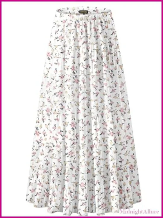 Chiffon Elastic High Waist Pleated A-Line Flared Maxi Skirt