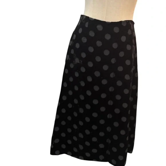 Peck & Peck Collection Black Velvet Polka Dot‎ Burnout Midi Skirt Vintage 90s