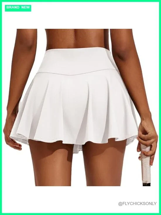 Pleated Tennis Skort with Pockets, High Waist Athletic Skirt with Shorts Liner