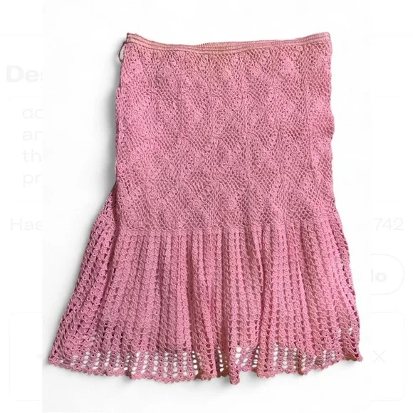 💖 VINTAGE Y2K PINK CROCHET KNIT DROP WAIST SKIRT 💖