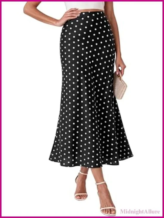 Lightweight A-Line Midi Skirt Satin High Waisted Wedding Guest