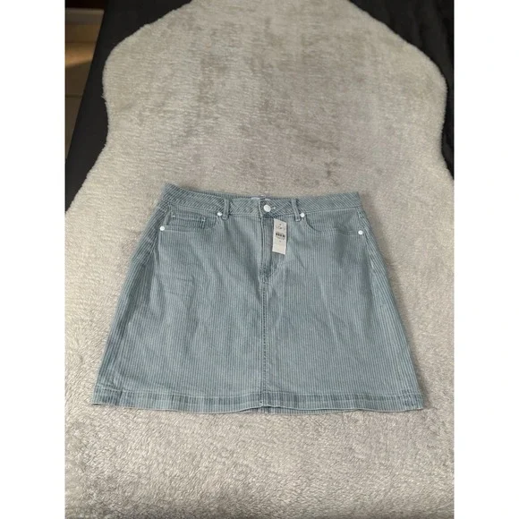 New Loft Denim‎ Blue Striped A Line Americana Skirt Size 10 Bottom Stretch