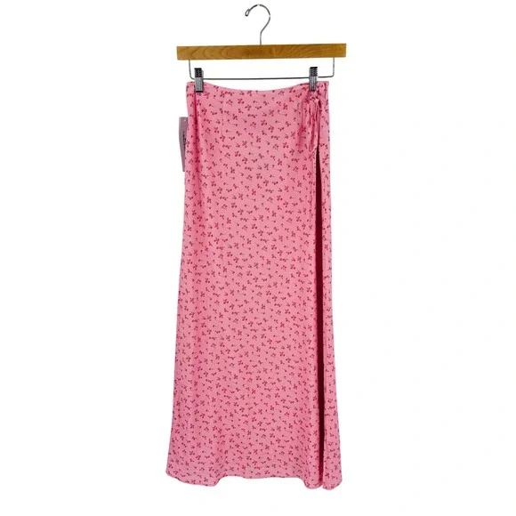 Princess Polly Gorgina Tie Maxi Skirt Pink Size‎ 0 Floral Side Slit NWT Cottage