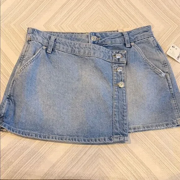 We The Free by Free People Wynne Denim Skirt Size 27 Light Indigo A-Line