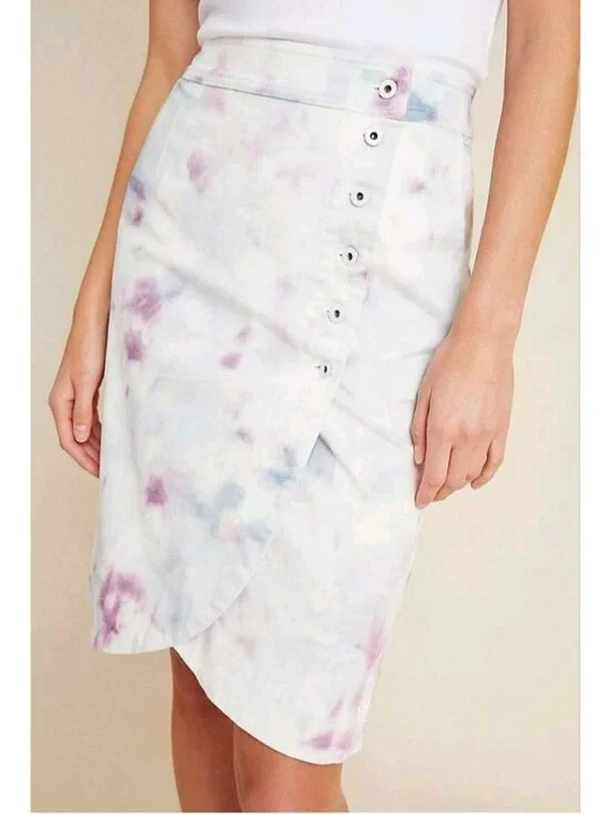 Anthropologie Tie-Dye Wrap Skirt Pockets Button Detail Cotton Blend Size 2