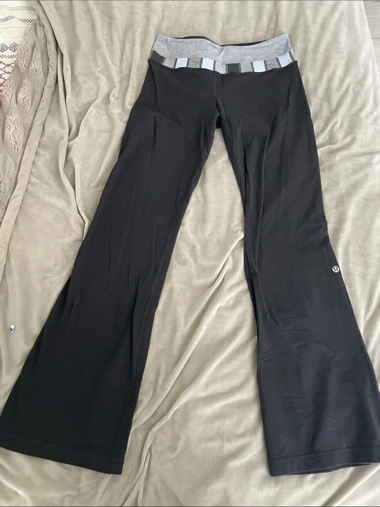 lululemon athletica Black Flare Leggings with Gray Waistband
