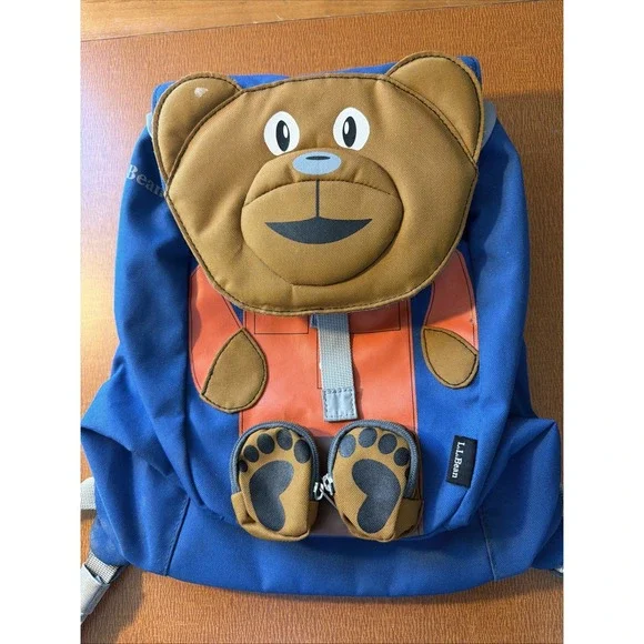 LL BEAN Kids Teddy Bear Backpack Blue Daycare Pre-School Toddler Boy Girl
