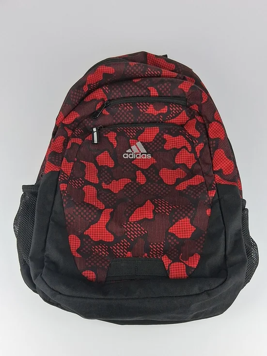 Boys Adidas Backpack Red And Black Camo Pattern Many Compartments Bottle Holder