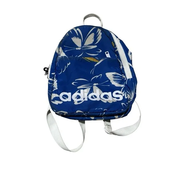 Adidas Girls Core Mini Backpack Butterfly Blue Graphic W/ 2 Zipper Enclosures
