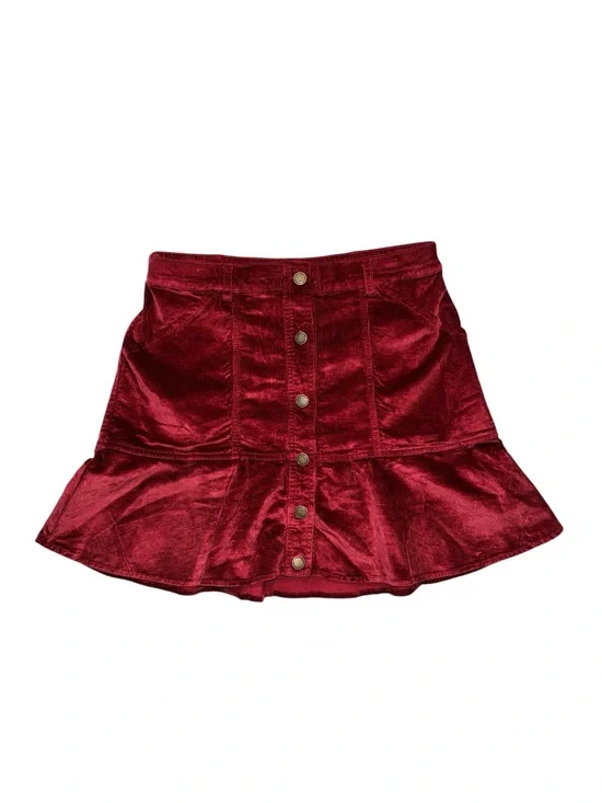 Draper James size 12 Corduroy Button-Front burgundy Ruffled Mini Skirt